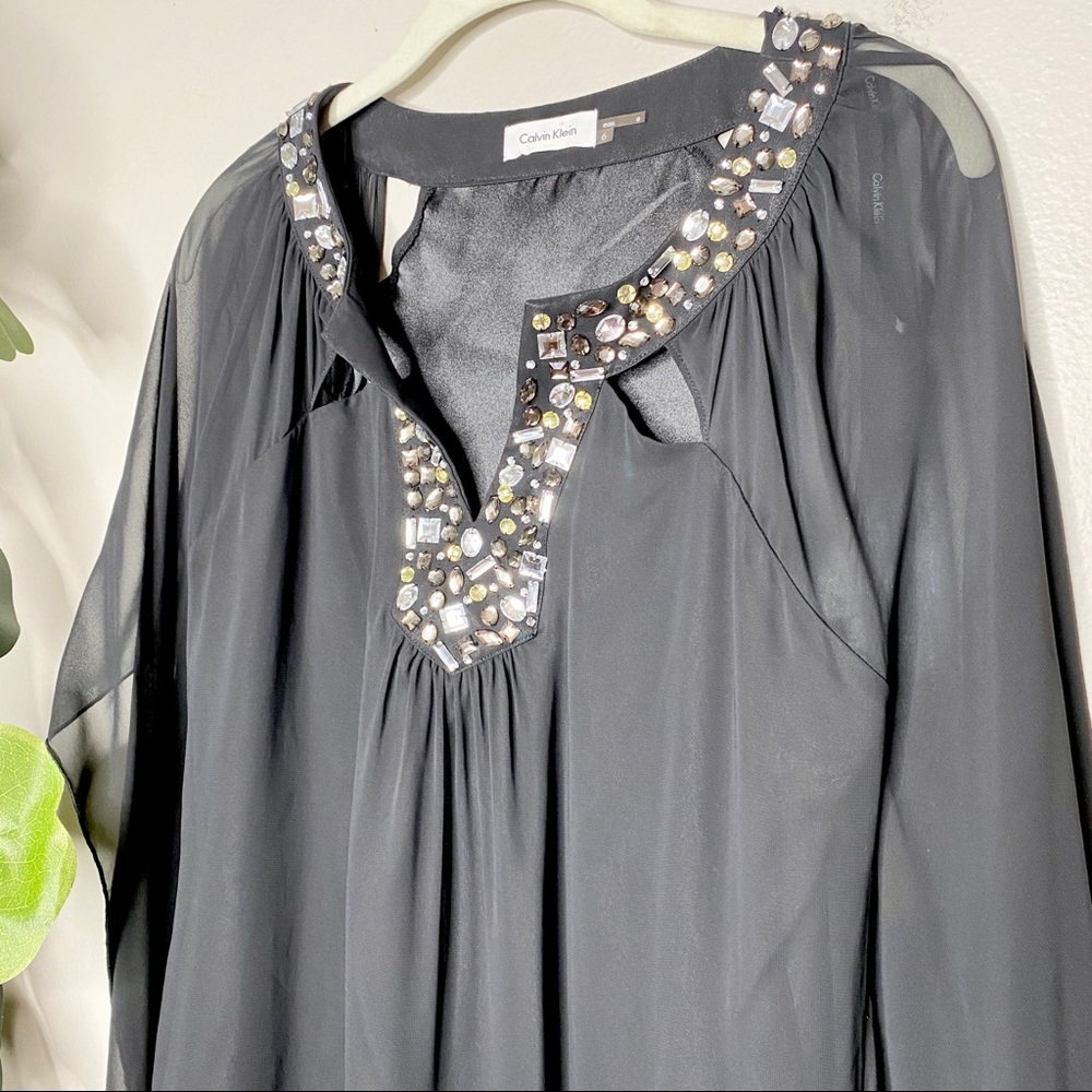 Calvin Klein Black Jeweled Flowy Dress size 6